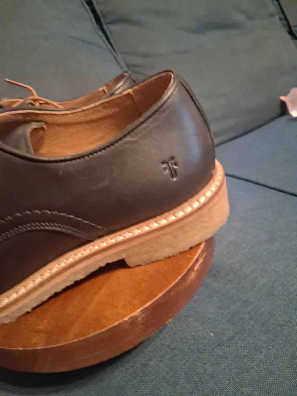 Frye Black Leather Derby Shoes with Tan Laces